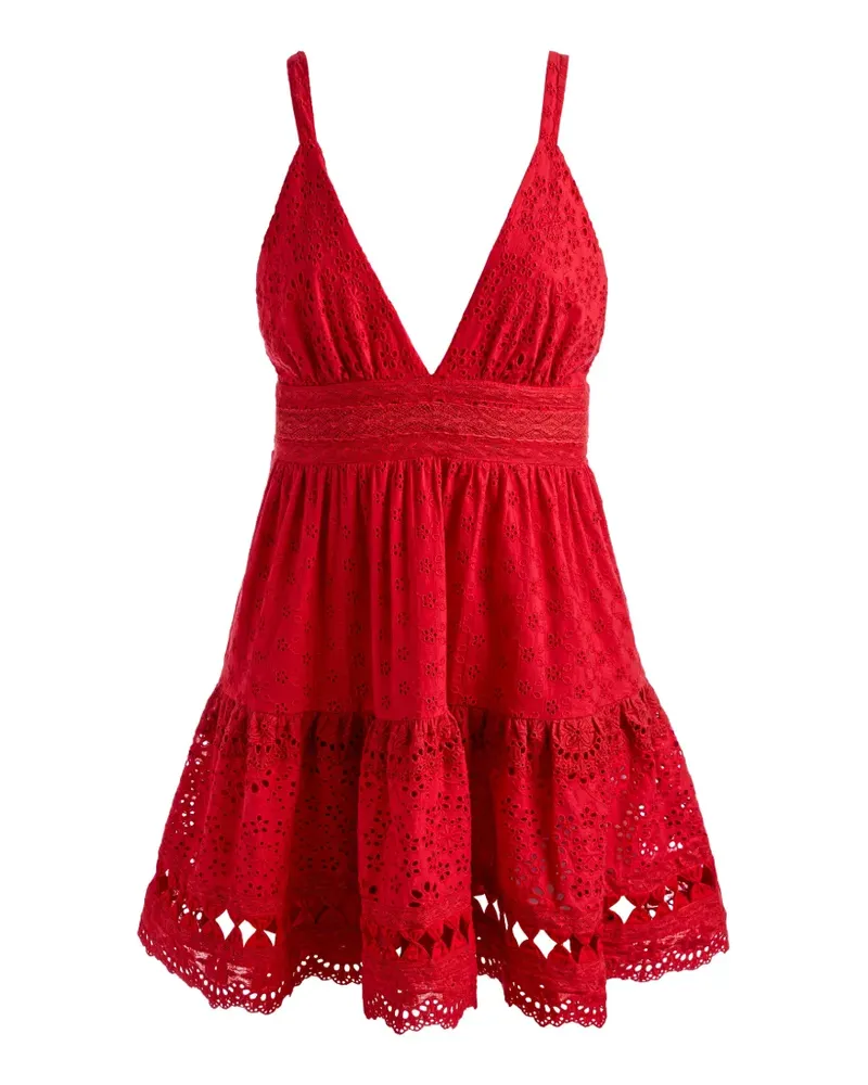 Alice + Olivia Gestuftes Kleid mit Lochstickerei - Rot Rot