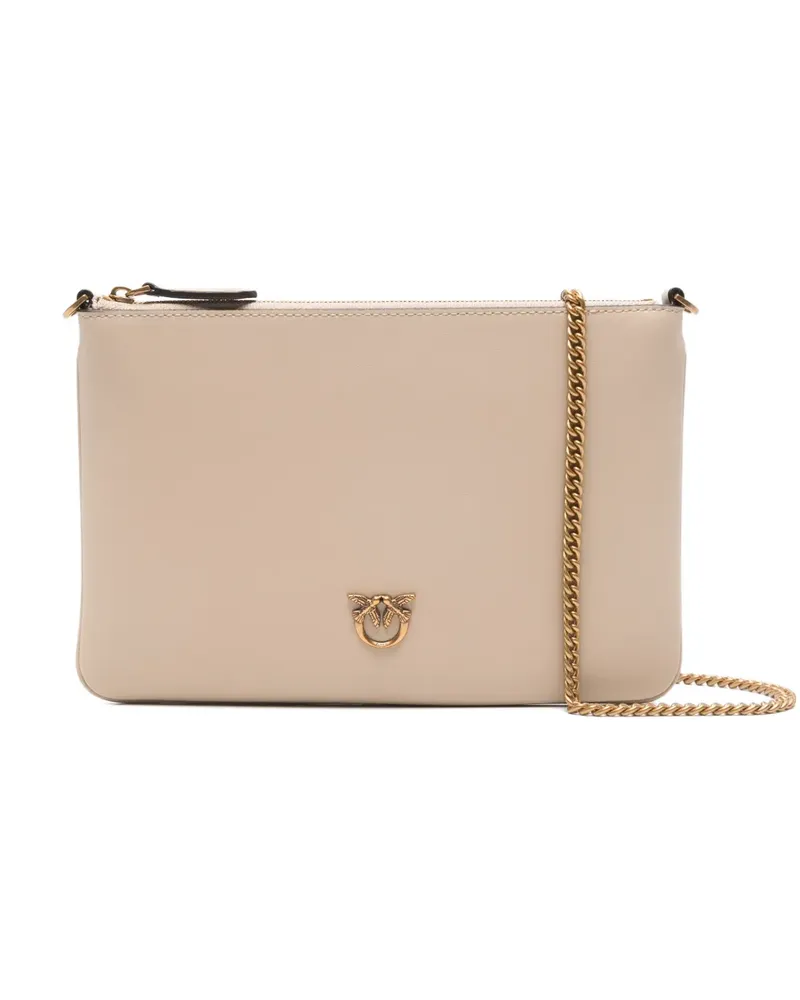 Pinko Flat Classic logo-plaque clutch bag - Nude Nude