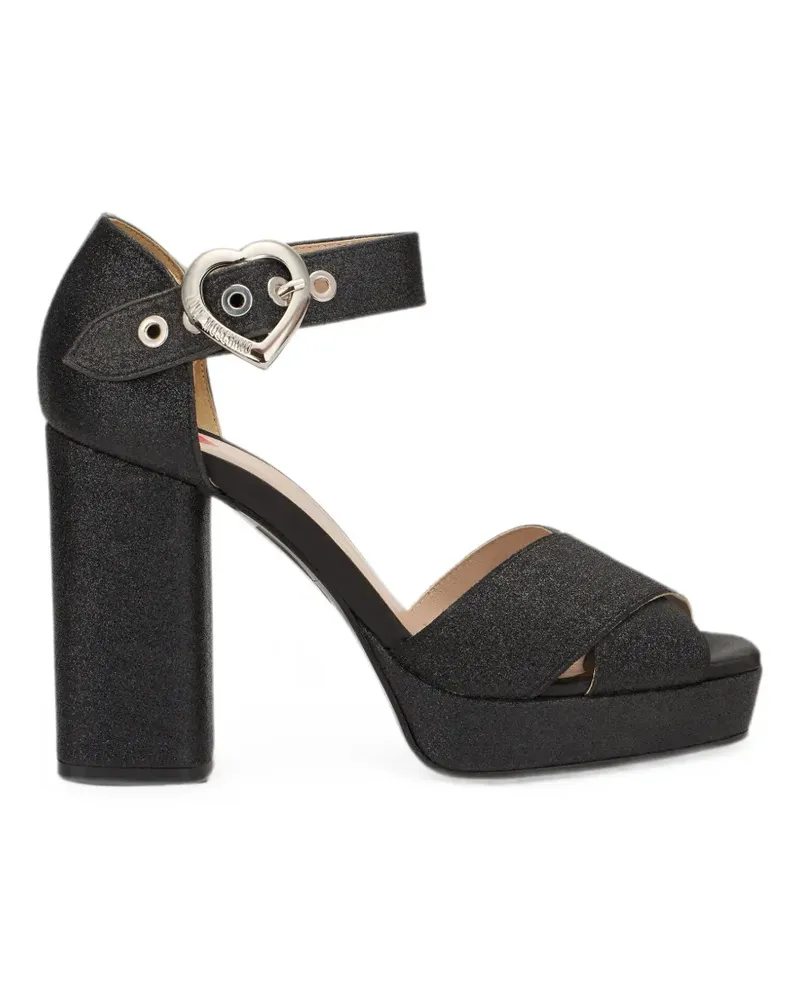 Moschino glitter-effect heart-buckle sandals - Schwarz Schwarz