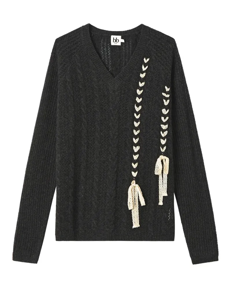 b+ab Pullover mit Zopfmuster und Schnürung - Grau Grau
