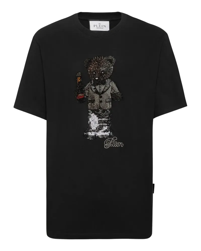 Philipp Plein Kristallverziertes T-Shirt mit Teddy - Schwarz Schwarz