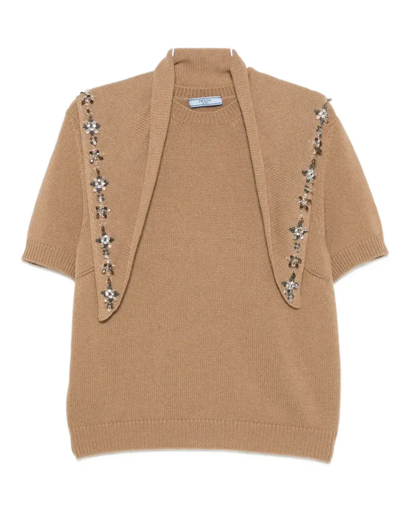 Prada crystal-embellished cashmere jumper - Nude Nude