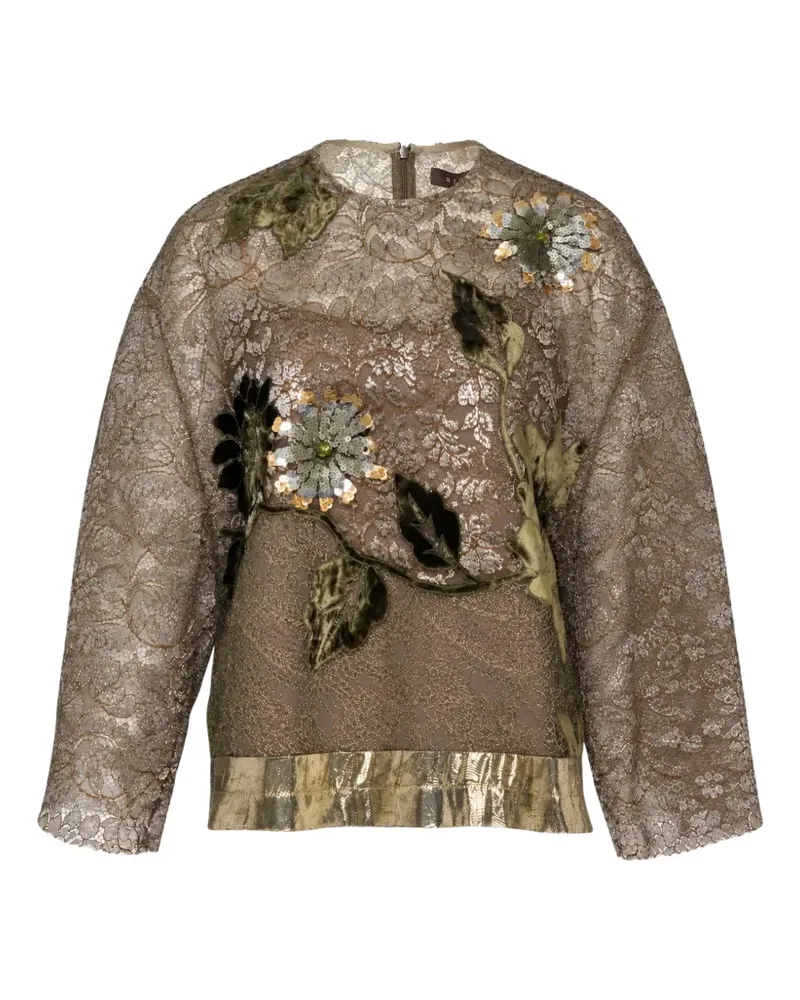 Biyan beaded floral-appliqué lace top - Nude Nude