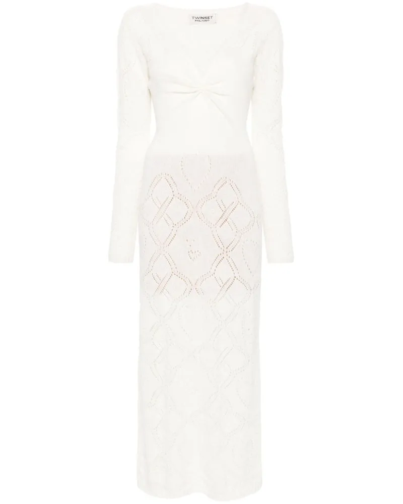 Twin-Set Maxikleid aus Pointelle-Strick - Weiß Weiß