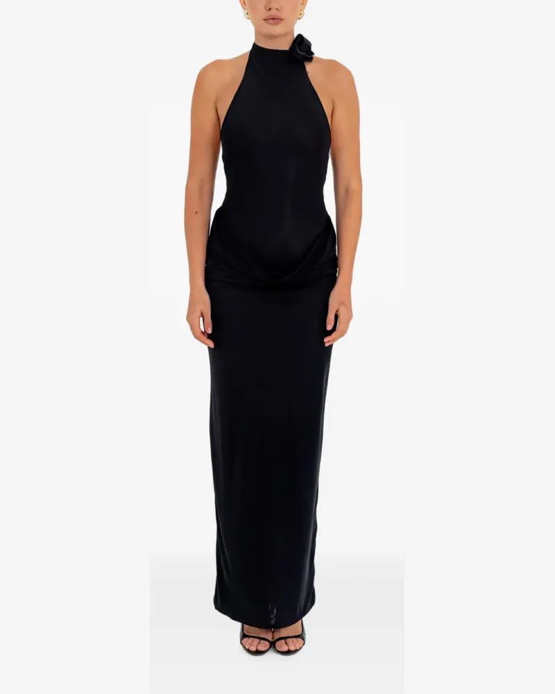 Maygel Coronel floral-detail draped long dress - Schwarz Schwarz
