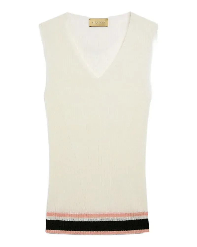 Momoni Geripptes Ella Oberteil mit V-Ausschnitt - Nude Nude