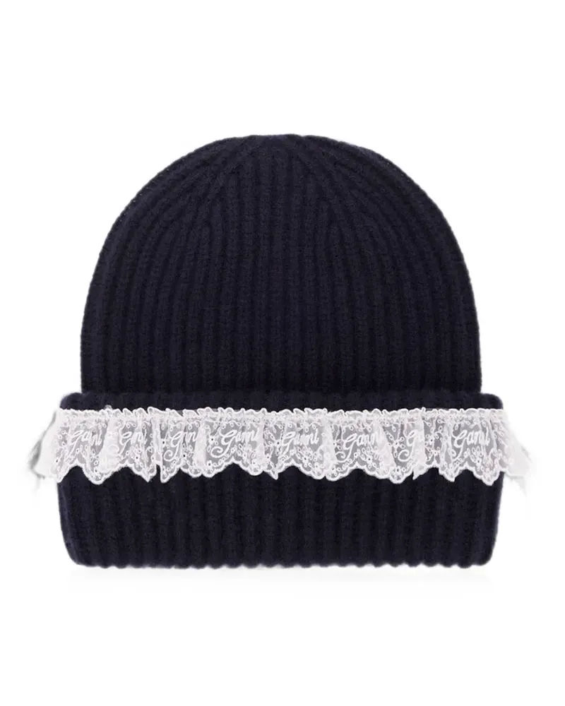 Ganni Gerippte Beanie mit Spitzenbesatz - Blau Blau