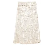 Gerüschter Midirock im Metallic-Look - Nude