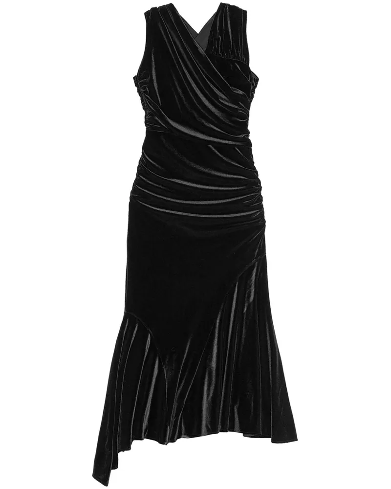 Ganni Midikleid in Samtoptik - Schwarz Schwarz