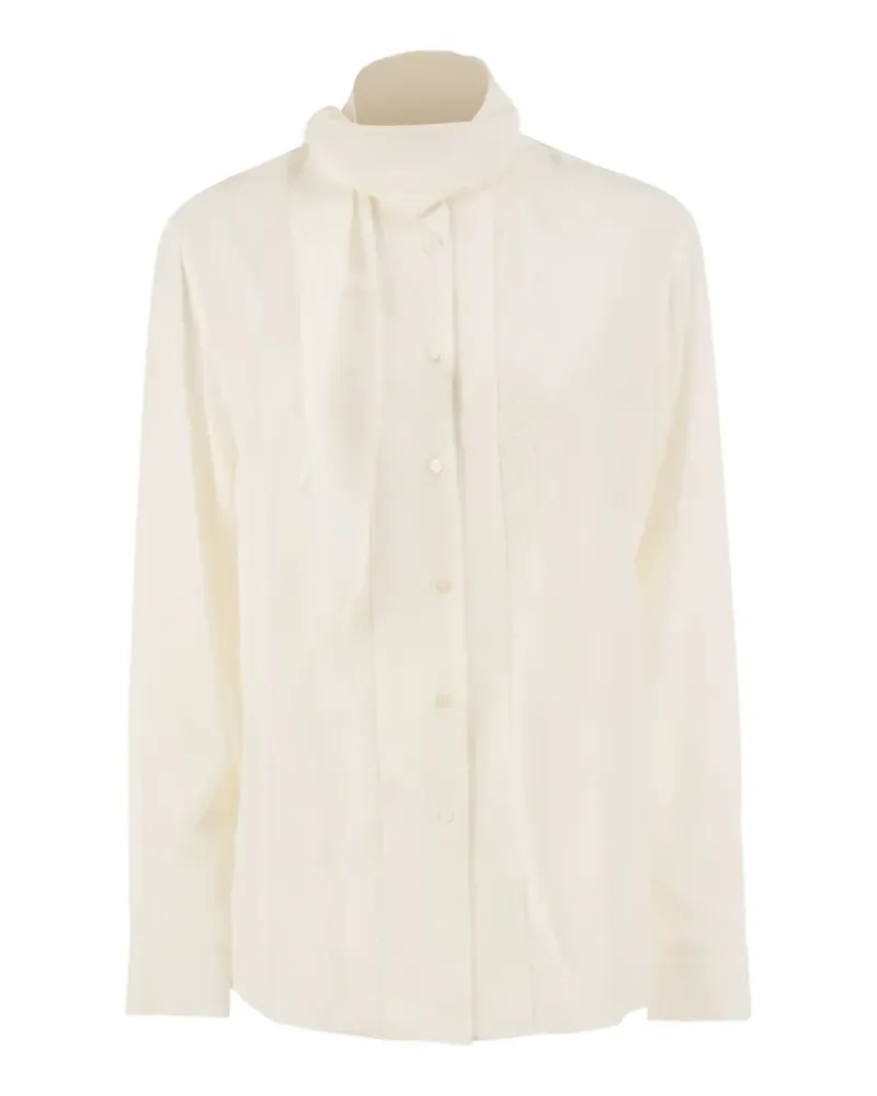 Max Mara Hemd mit Spitzeneinsatz und Halstuch - Weiß Weiß