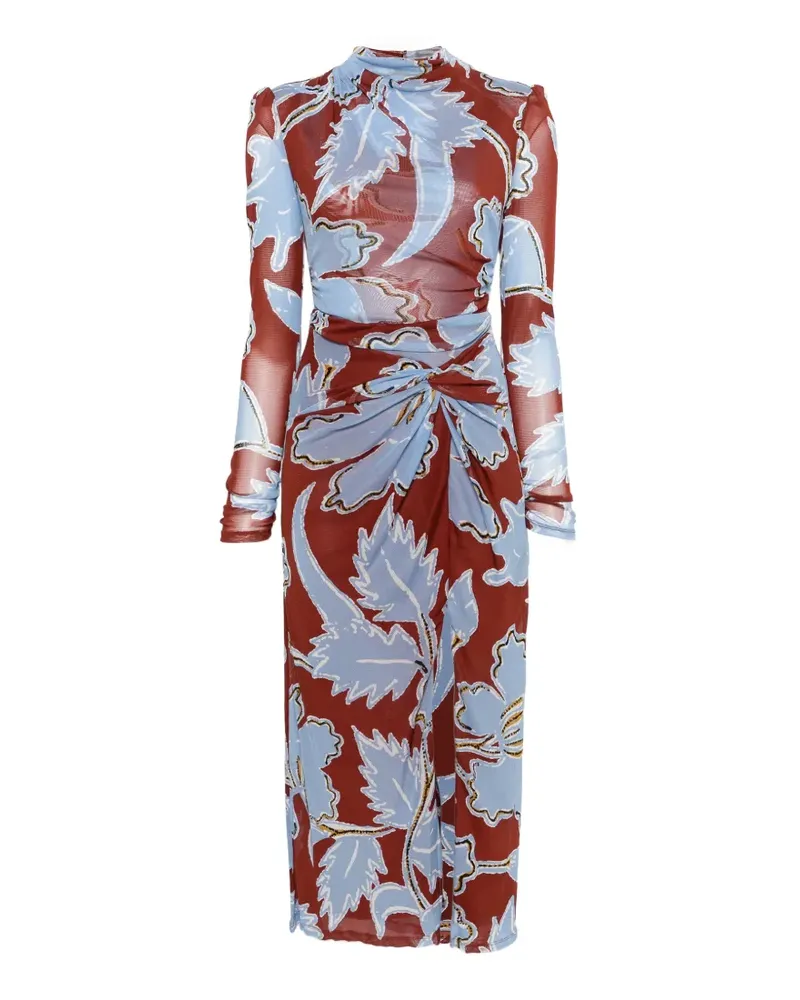Diane von Furstenberg Gerafftes Amadis Midikleid mit Blumenprint - Braun Braun