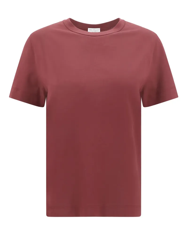Brunello Cucinelli Geripptes T-Shirt mit Schmucksteinen - Rot Rot