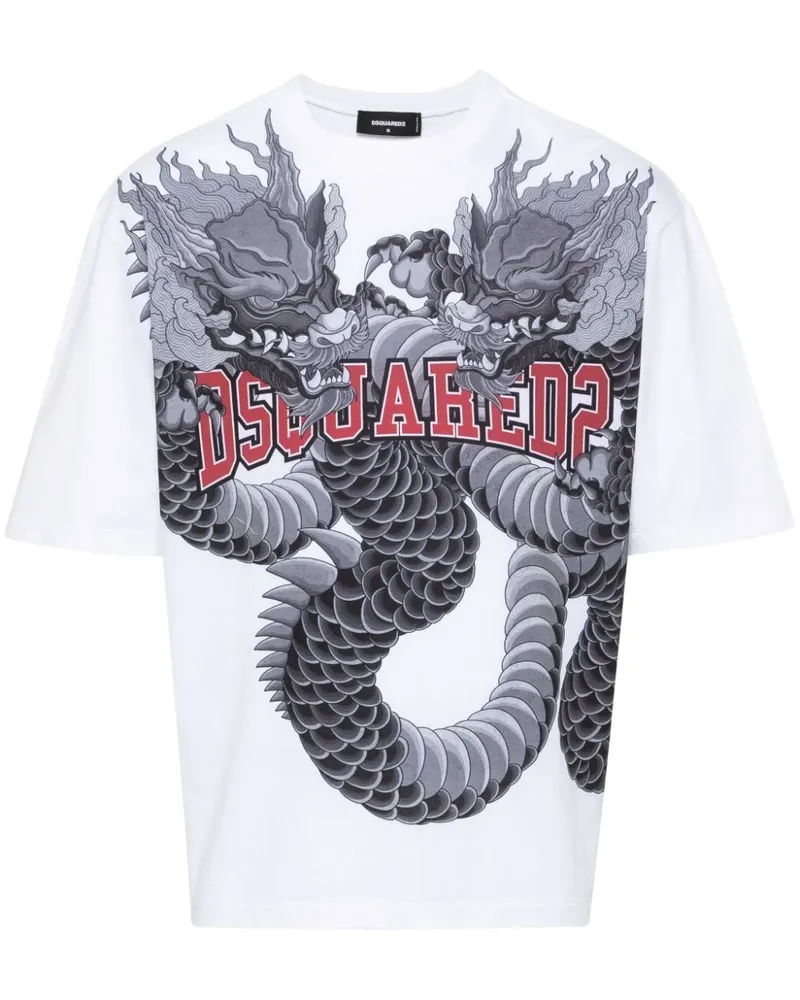 Dsquared2 T-Shirt mit Drachen-Print - Weiß Weiß