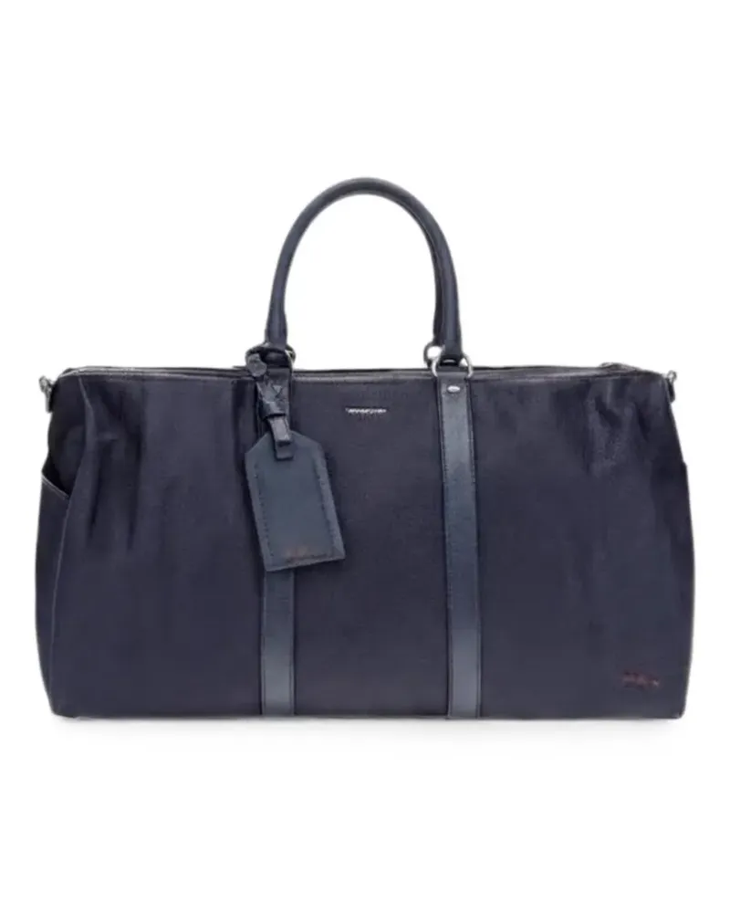 Kiton logo-plaque leather-trim holdall bag - Blau Blau