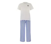 Gestreifter Pyjama mit Stickerei - Weiß