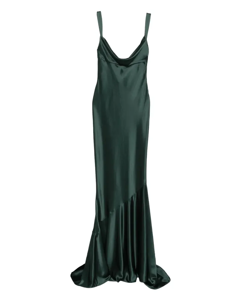 Retrofête Gerüschtes Vinicia Maxikleid mit Wasserfallausschnitt - Grün Grün