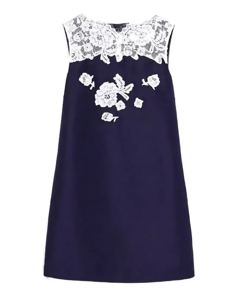 Self-Portrait lace-trimmed floral-appliqué mini dress - Blau Blau
