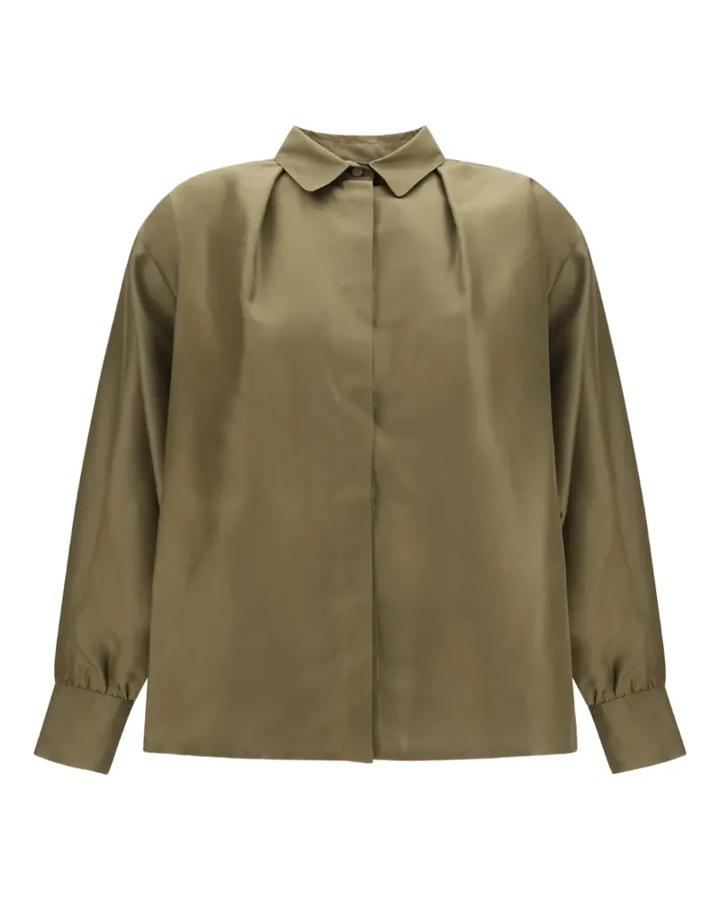 La DoubleJ solid moss green in silk shantung with feathers La Scala shirt - Grün Grün