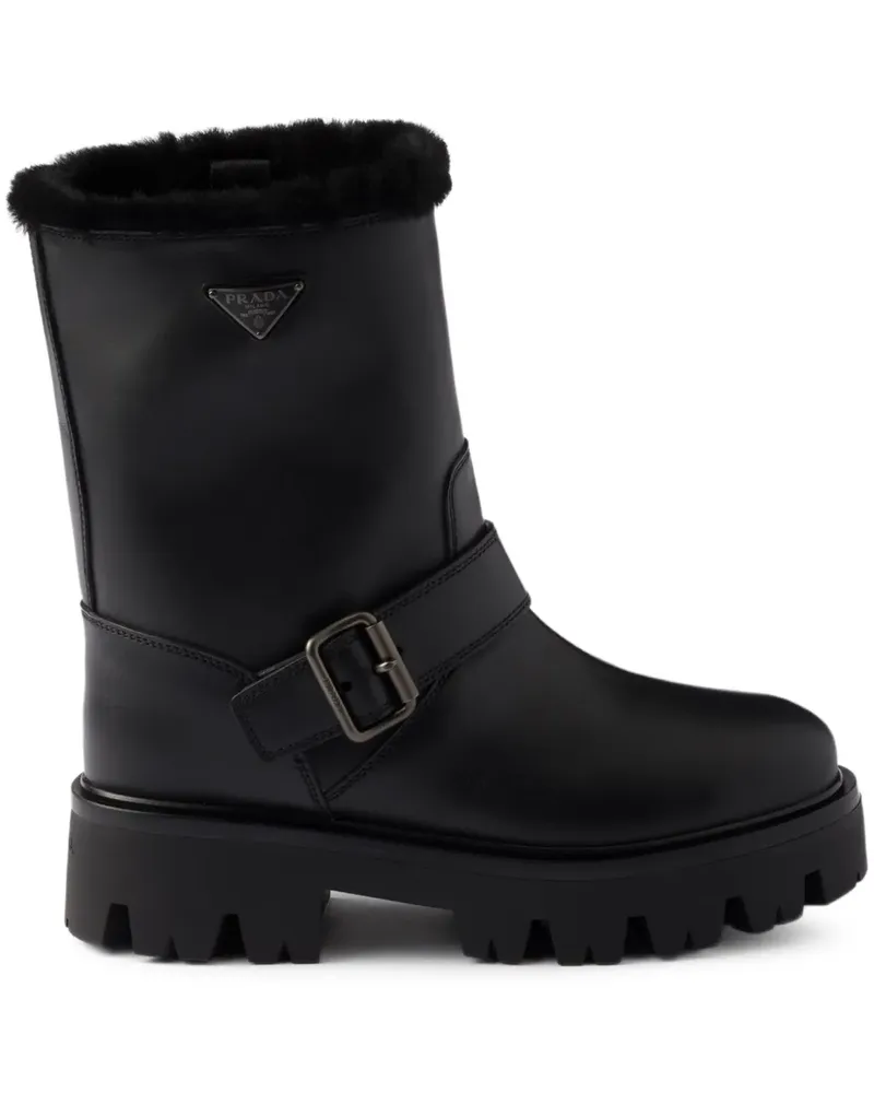 Prada Stiefel aus Shearling mit Schnalle - Schwarz Schwarz