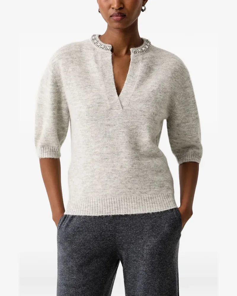 Pinko crystal-embellished V-neck sweater - Grau Grau