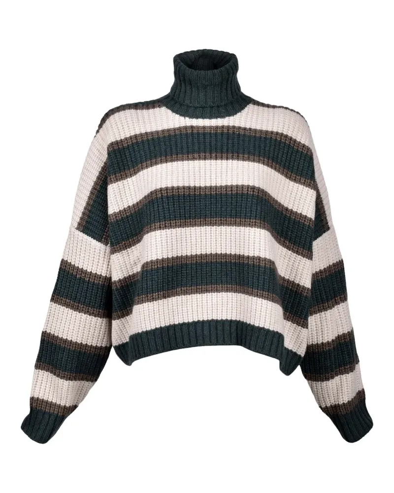 Brunello Cucinelli striped-knit turtleneck sweater - Nude Nude