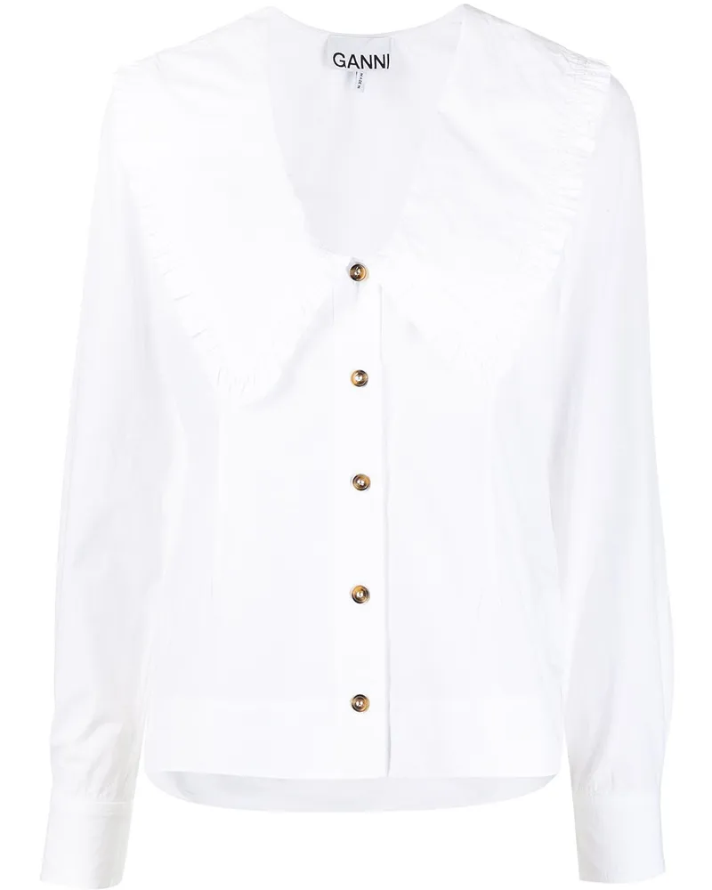 Ganni Bluse mit Rüschenkragen - Weiß Weiß