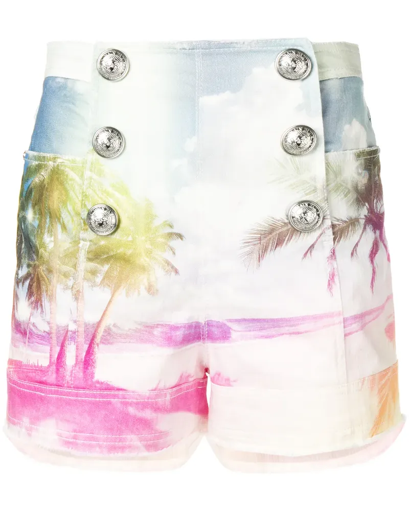 Balmain Jeansshorts mit Print - Blau Blau