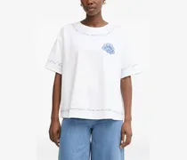 Besticktes T-Shirt mit Muschel-Patch - Weiß
