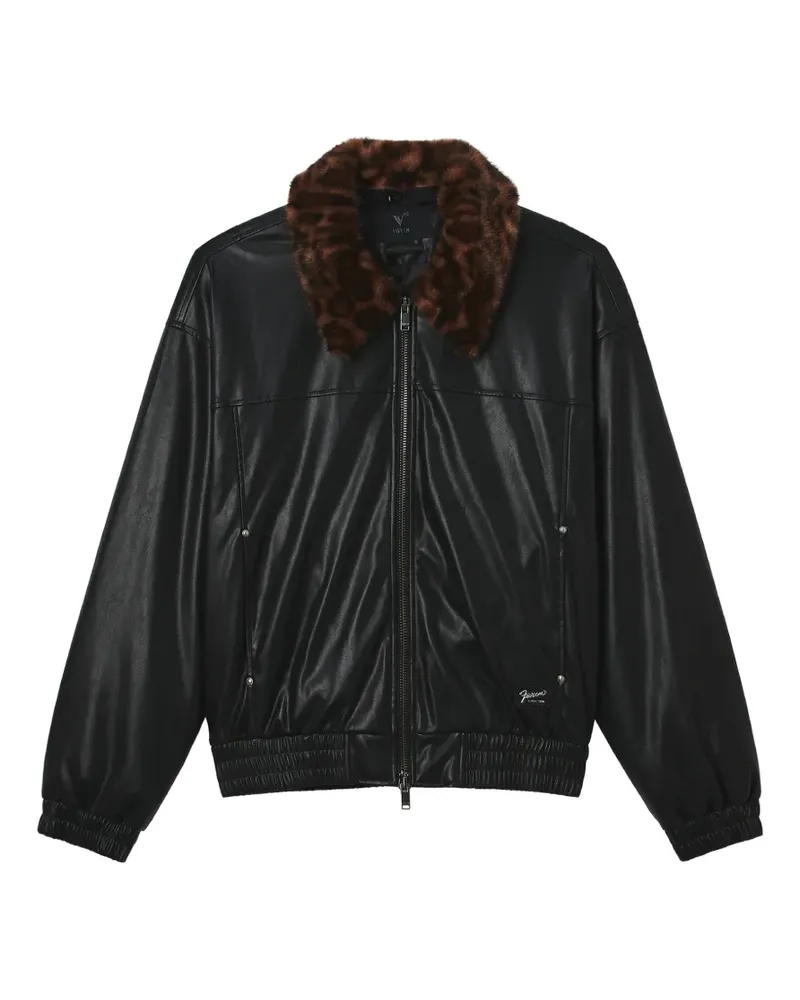 FIVE CM leopard-print-collar jacket - Schwarz Schwarz