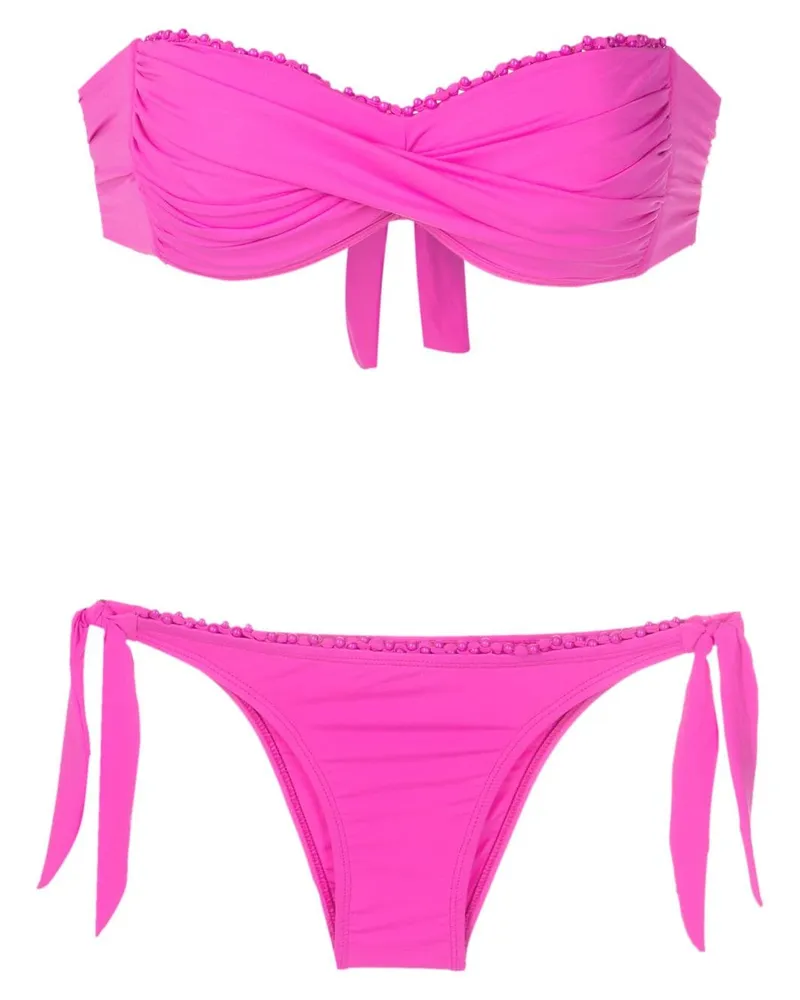 Amir Slama Bandeau-Bikini mit Perlenborte - Rosa Rosa