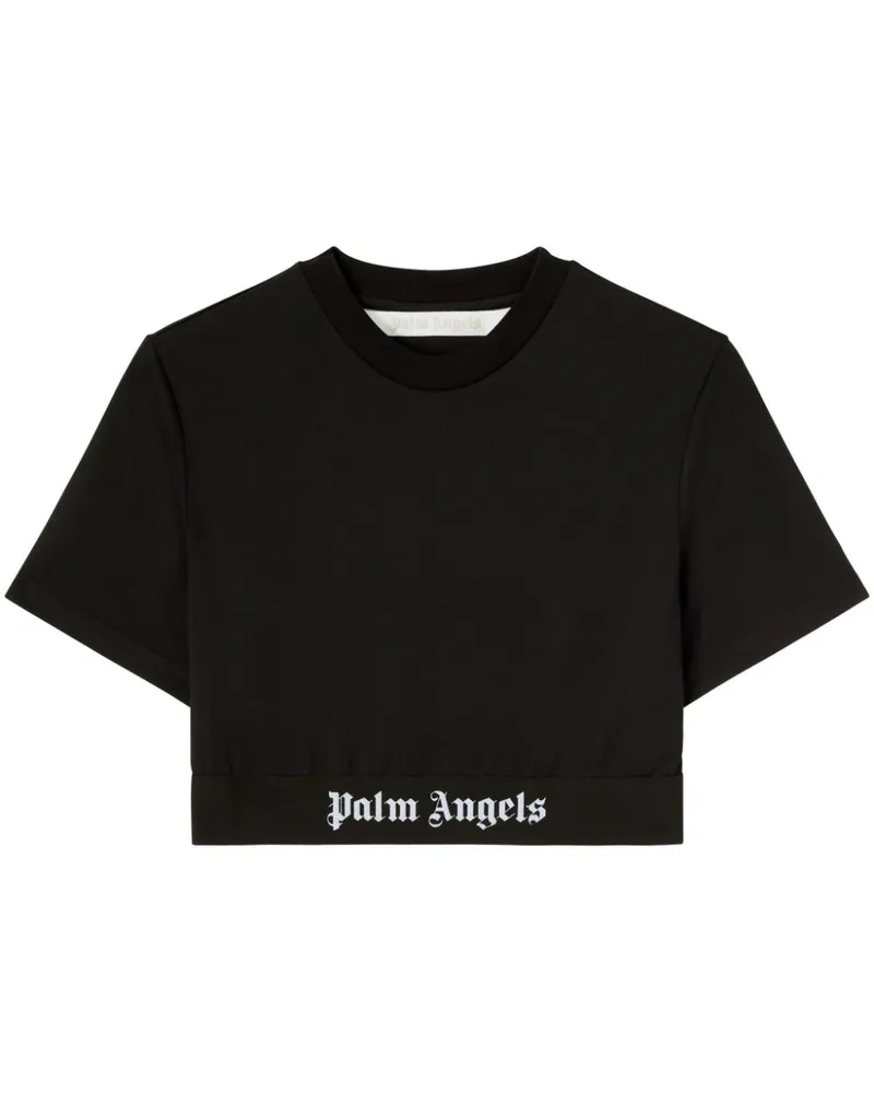 Palm Angels Cropped-T-Shirt mit Logo-Bund - Schwarz Schwarz