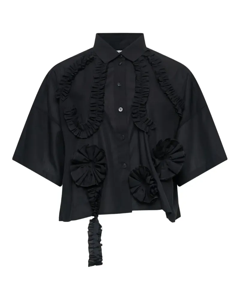 ENFÖLD ruffle-appliqué crop-shirt - Schwarz Schwarz