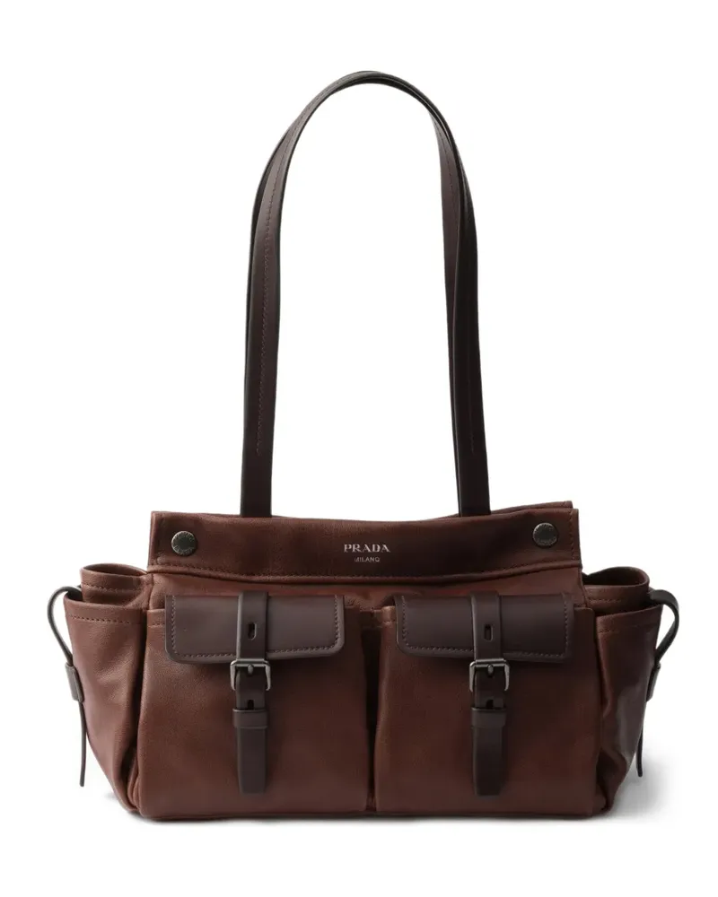 Prada Route medium leather tote bag - Braun Braun