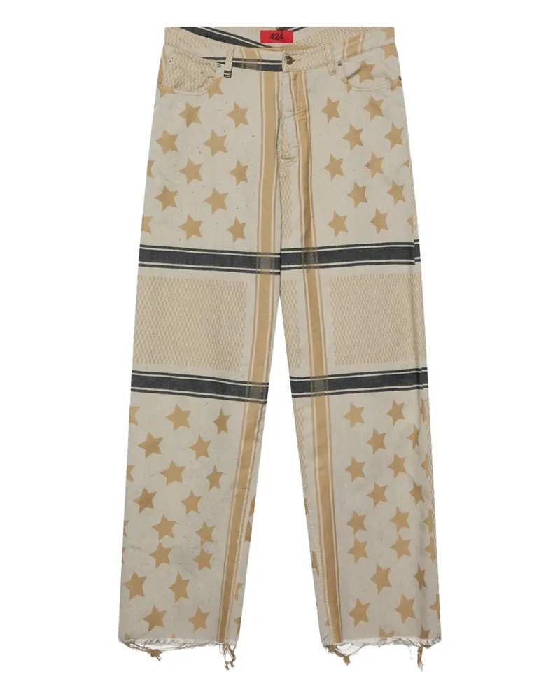 FourTwoFour on Fairfax Ausgefranste Hose mit Sternmuster - Braun Braun
