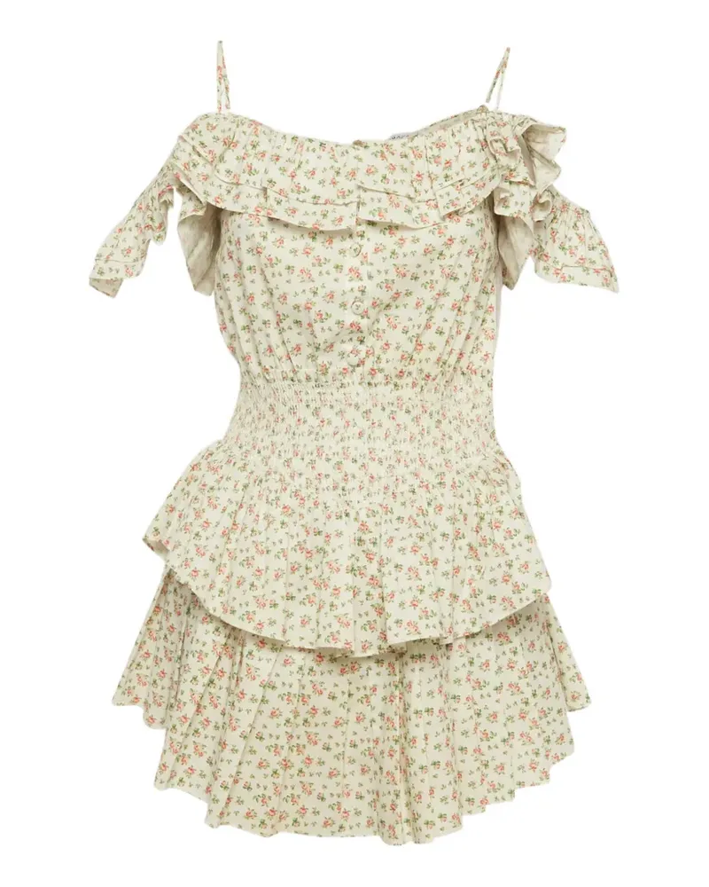 FourTwoFour on Fairfax floral-print tiered dress - Nude Nude
