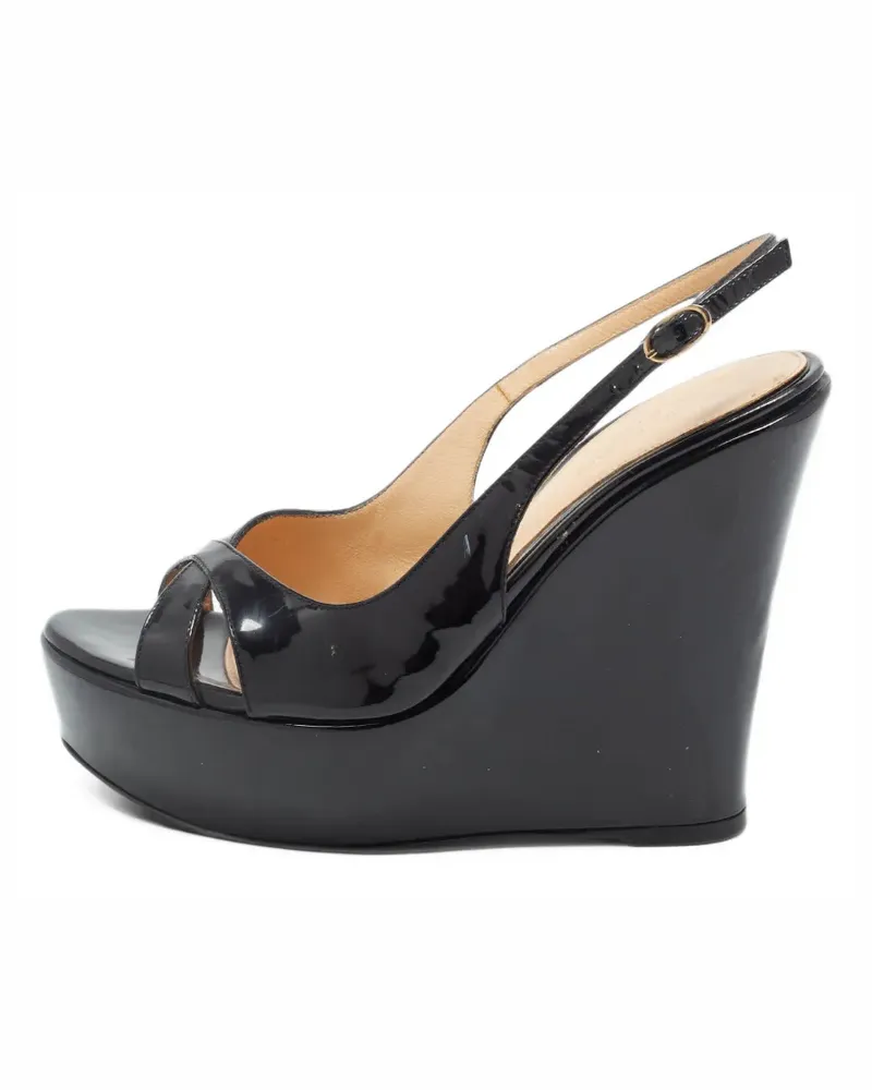 Sergio Rossi Wedge-Sandalen aus Lackleder - Schwarz Schwarz