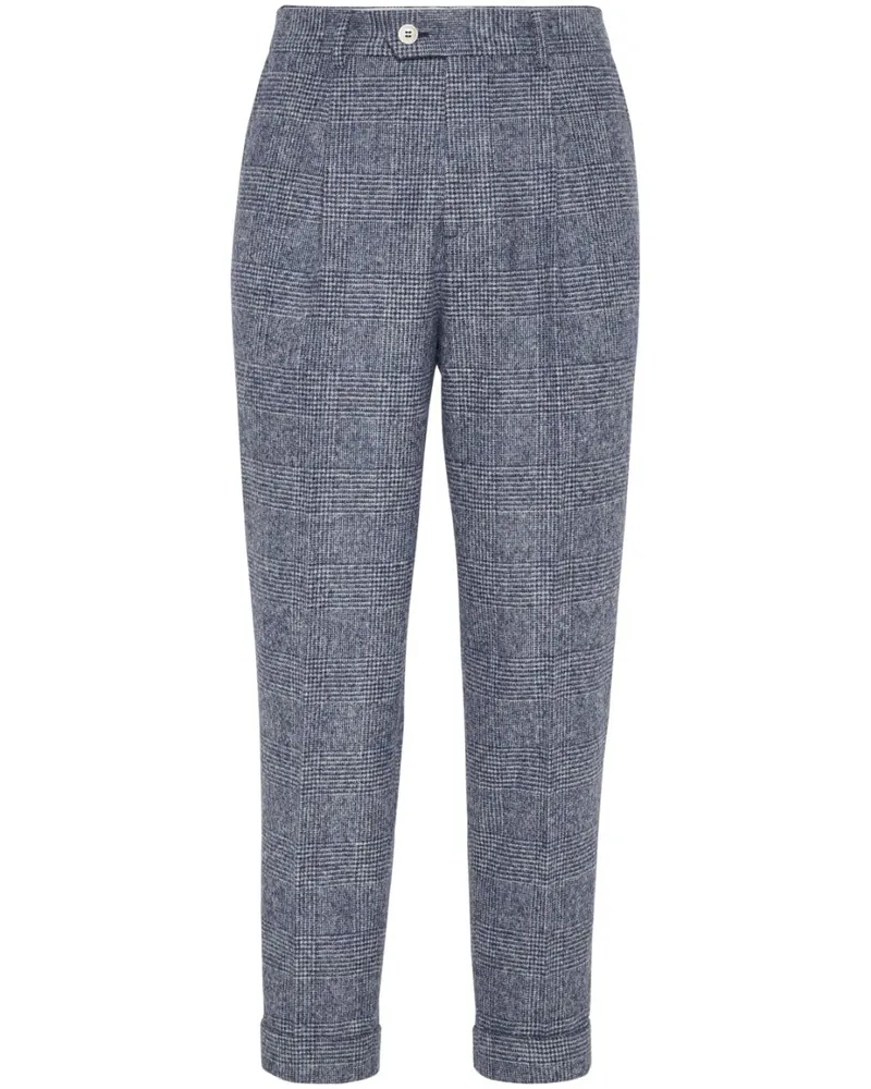 Brunello Cucinelli Bundfaltenhose mit Prince of Wales-Karo - Blau Blau