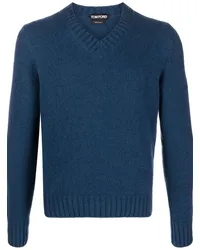 Tom Ford Gerippter Pullover mit V-Ausschnitt Blau