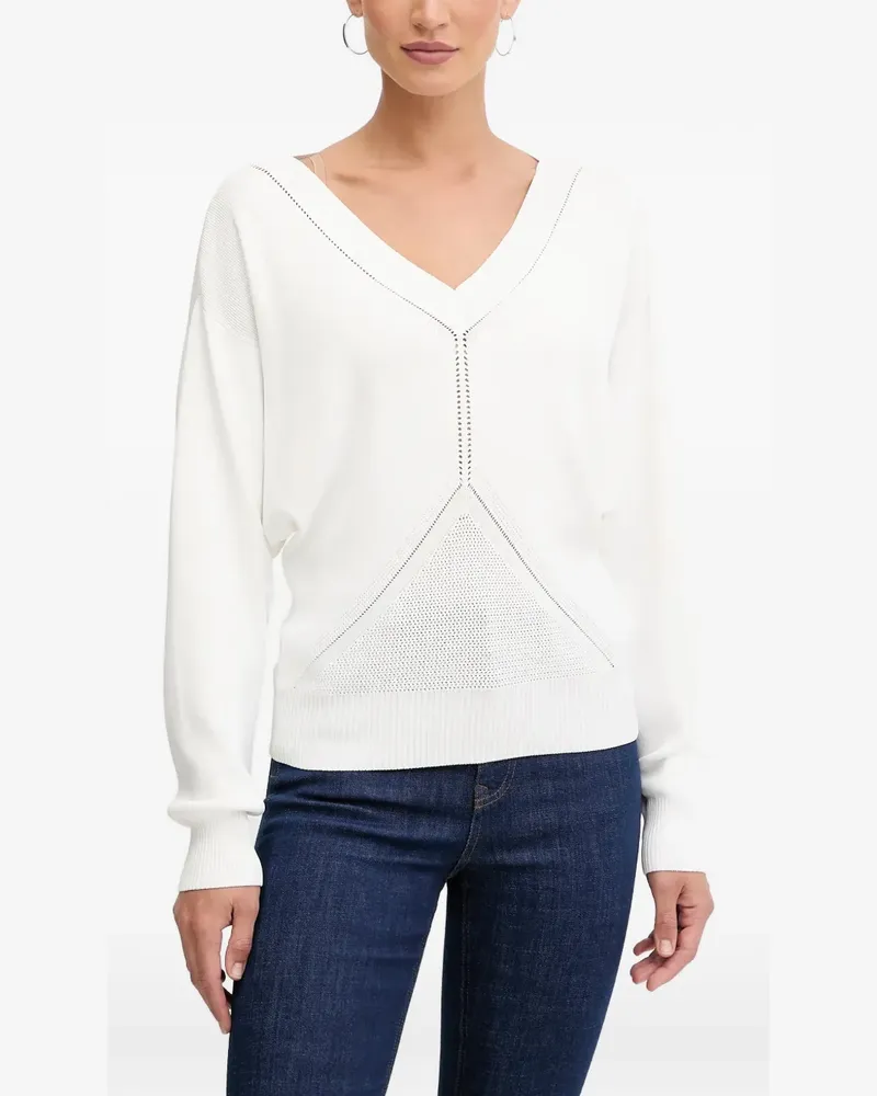 Guess Perforierter Pullover mit V-Ausschnitt - Weiß Weiß