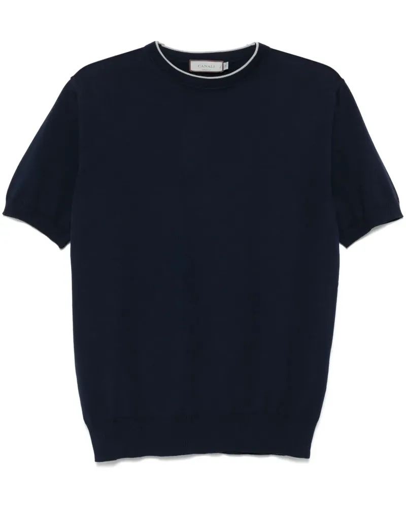 Canali Fein gestricktes T-Shirt - Blau Blau