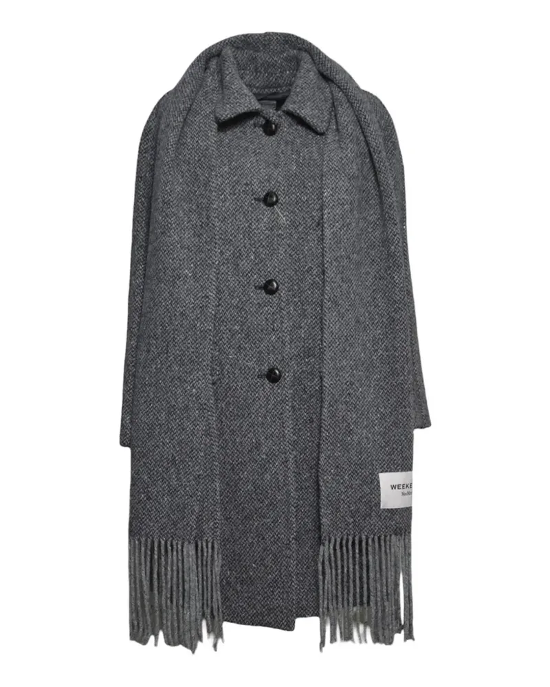 Max Mara herringbone-pattern fringed coat - Grau Grau