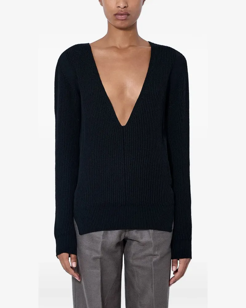 Rick Owens Gerippter Pullover mit V-Ausschnitt - Schwarz Schwarz