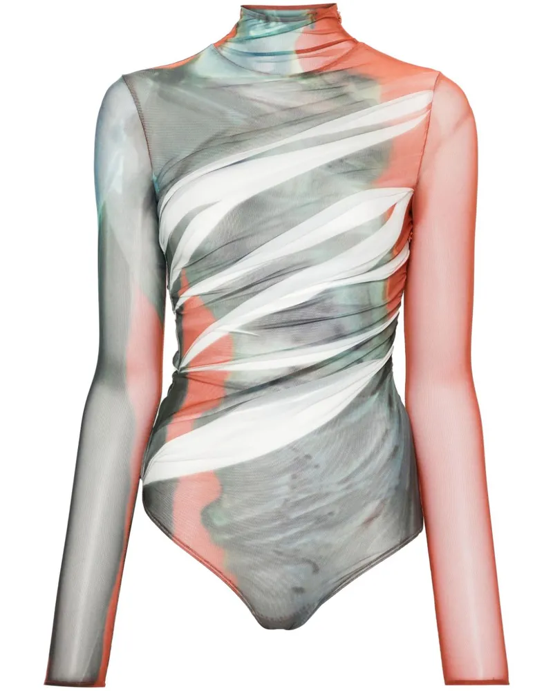 Thierry Mugler Body mit abstraktem Print - Weiß Weiß