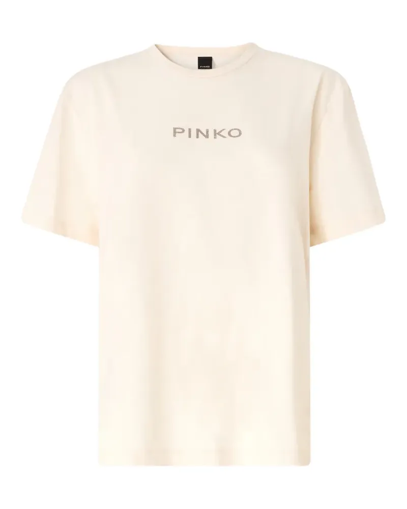 Pinko logo-print rhinestone-embellished T-shirt - Nude Nude