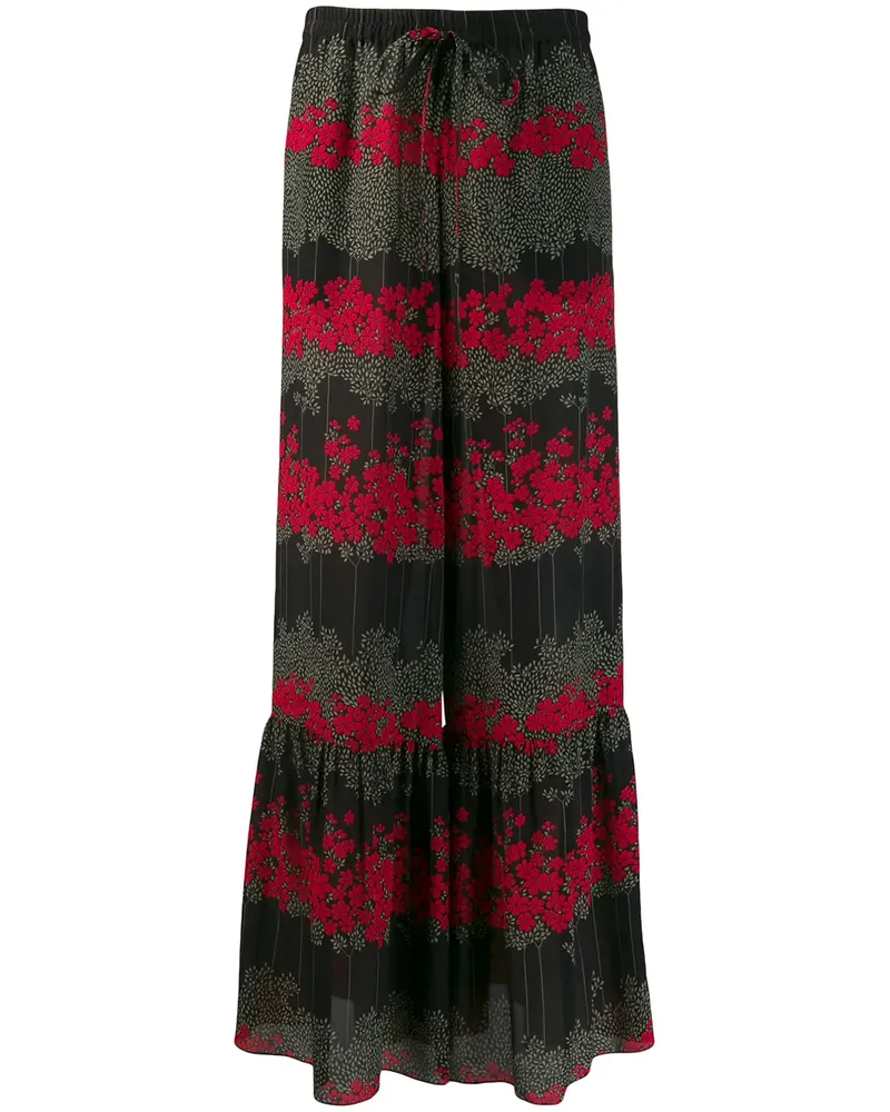 RED Valentino Geblümte Schlaghose - Schwarz Schwarz