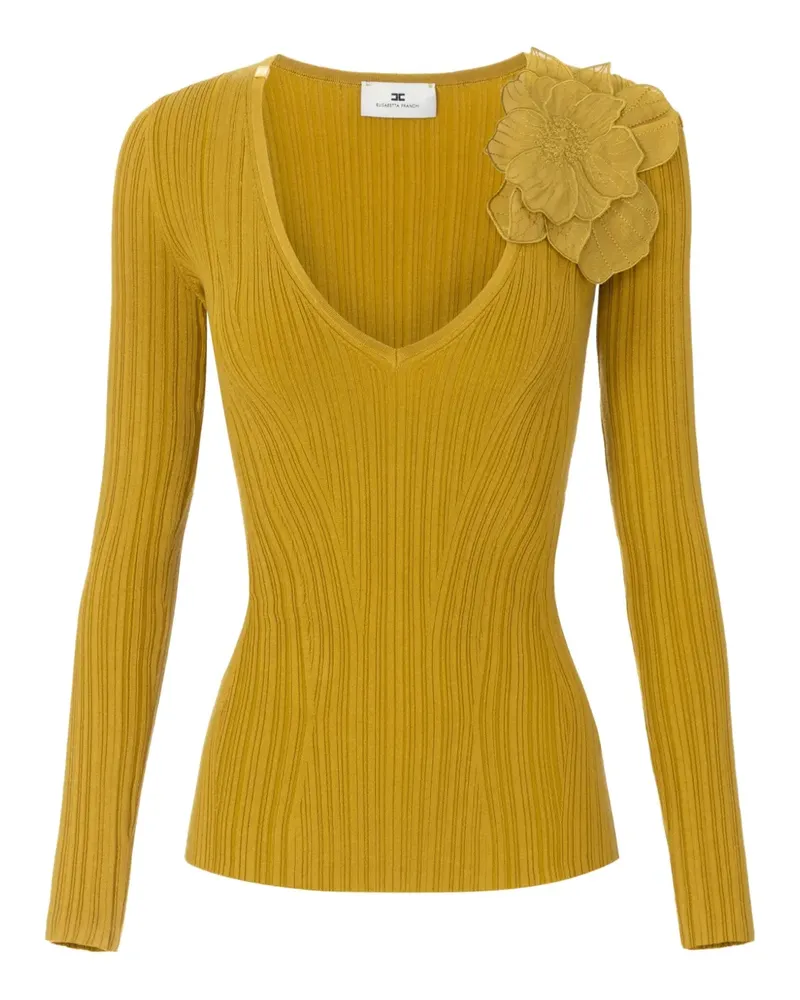 Elisabetta Franchi Oberteil mit Blumendetail - Gelb Gelb