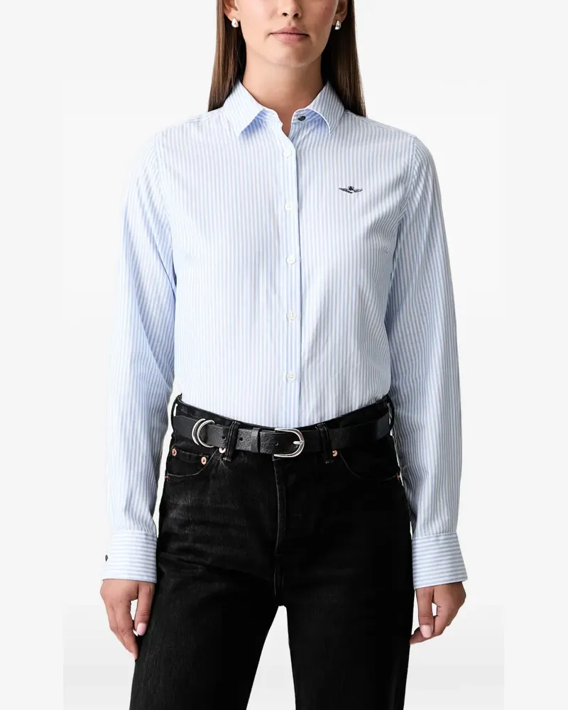 Aeronautica Militare striped embroidered-logo shirt - Weiß Weiß