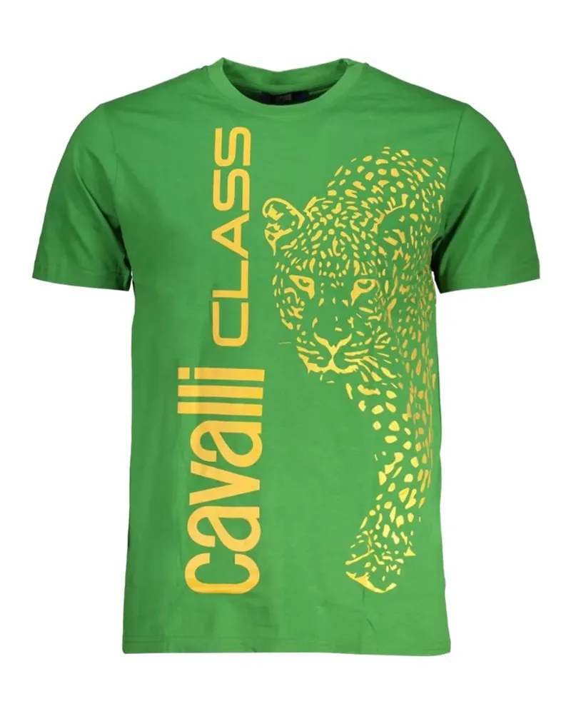 Roberto Cavalli leopard-print logo-print T-shirt - Grün Grün