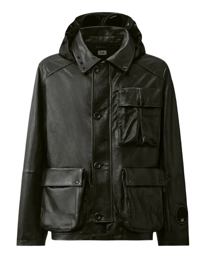 C.P. Company Lederjacke mit Goggle-Detail - Schwarz Schwarz