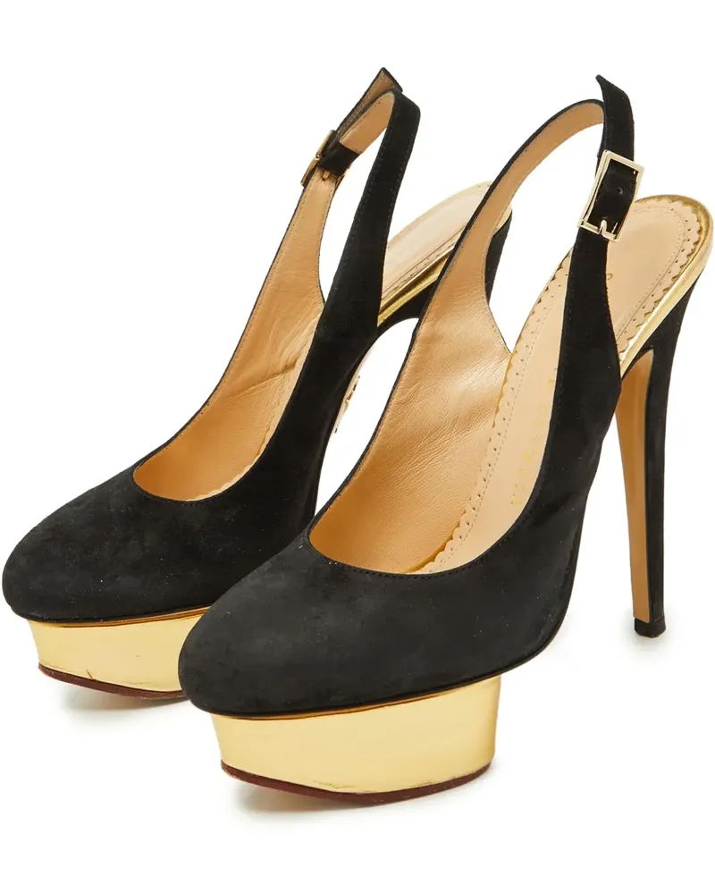 Charlotte Olympia Plateau-Slingback-Pumps aus Wildleder 140mm - Schwarz Schwarz